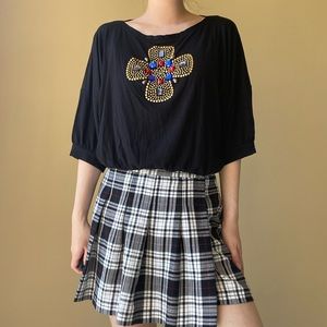 ST. JOHN JEANS Black Rhinestone Gem Ruched Top